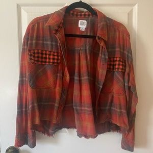 Orange-brown checkered crop flannel